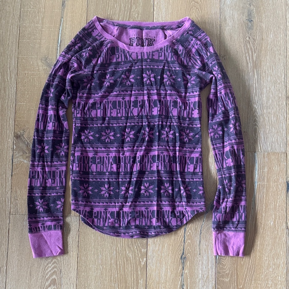 PINK Victoria's Secret Purple Patterned Long Sleeve Tee